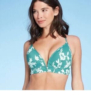 Shade & Shore Teal Tropical Bikini Top NEW Size 36B